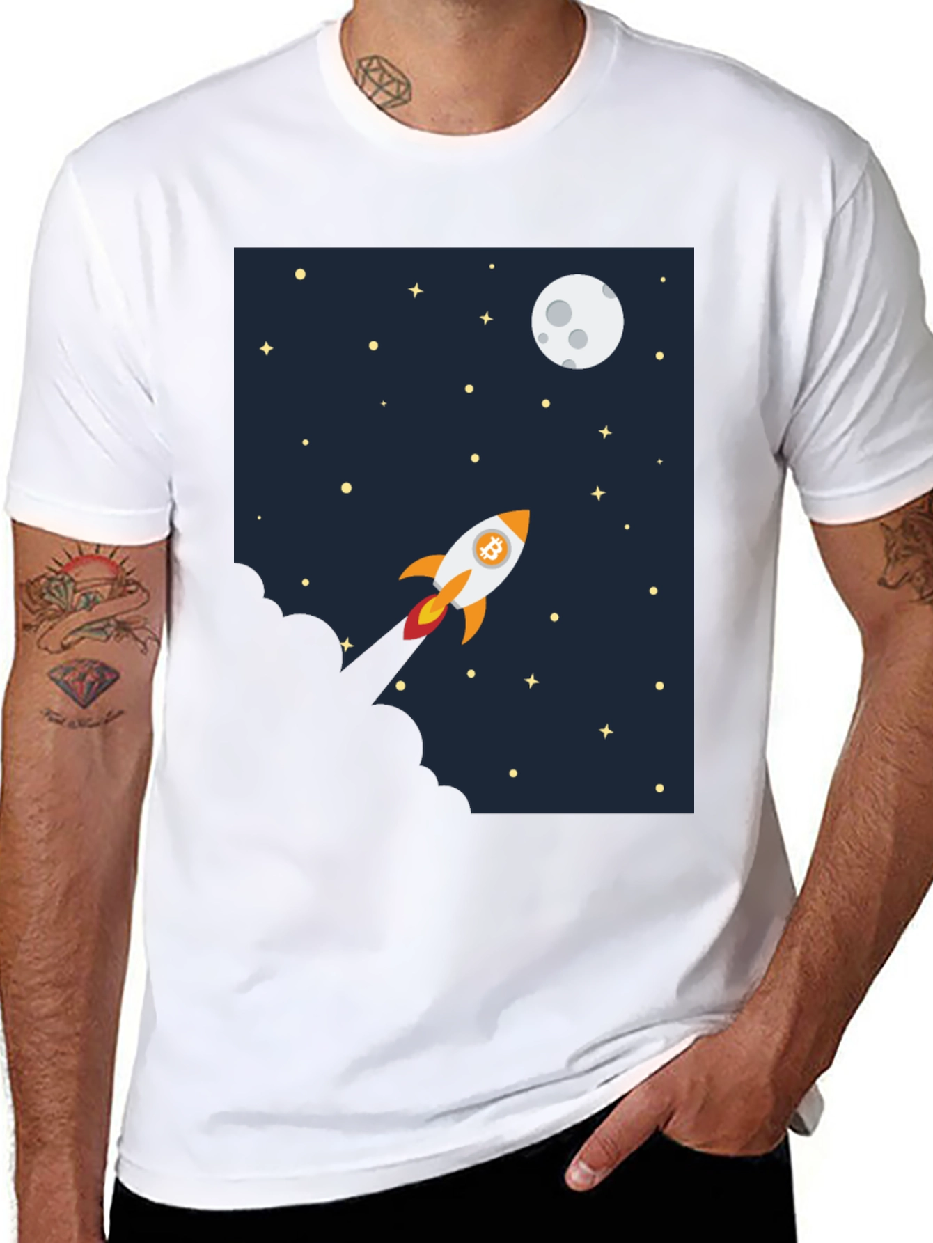 Bitcoin Rocket to the Moon Graphic Tee