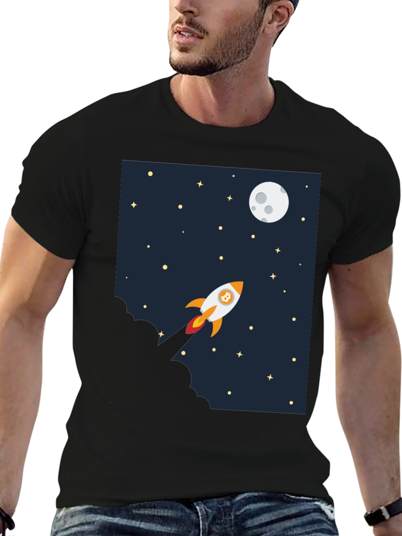 Bitcoin Rocket to the Moon Graphic Tee