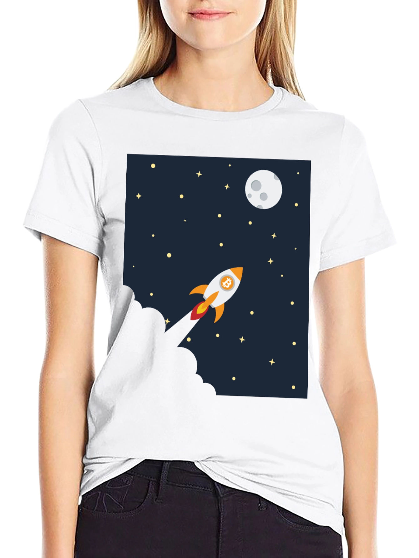 Bitcoin Rocket to the Moon Graphic Tee