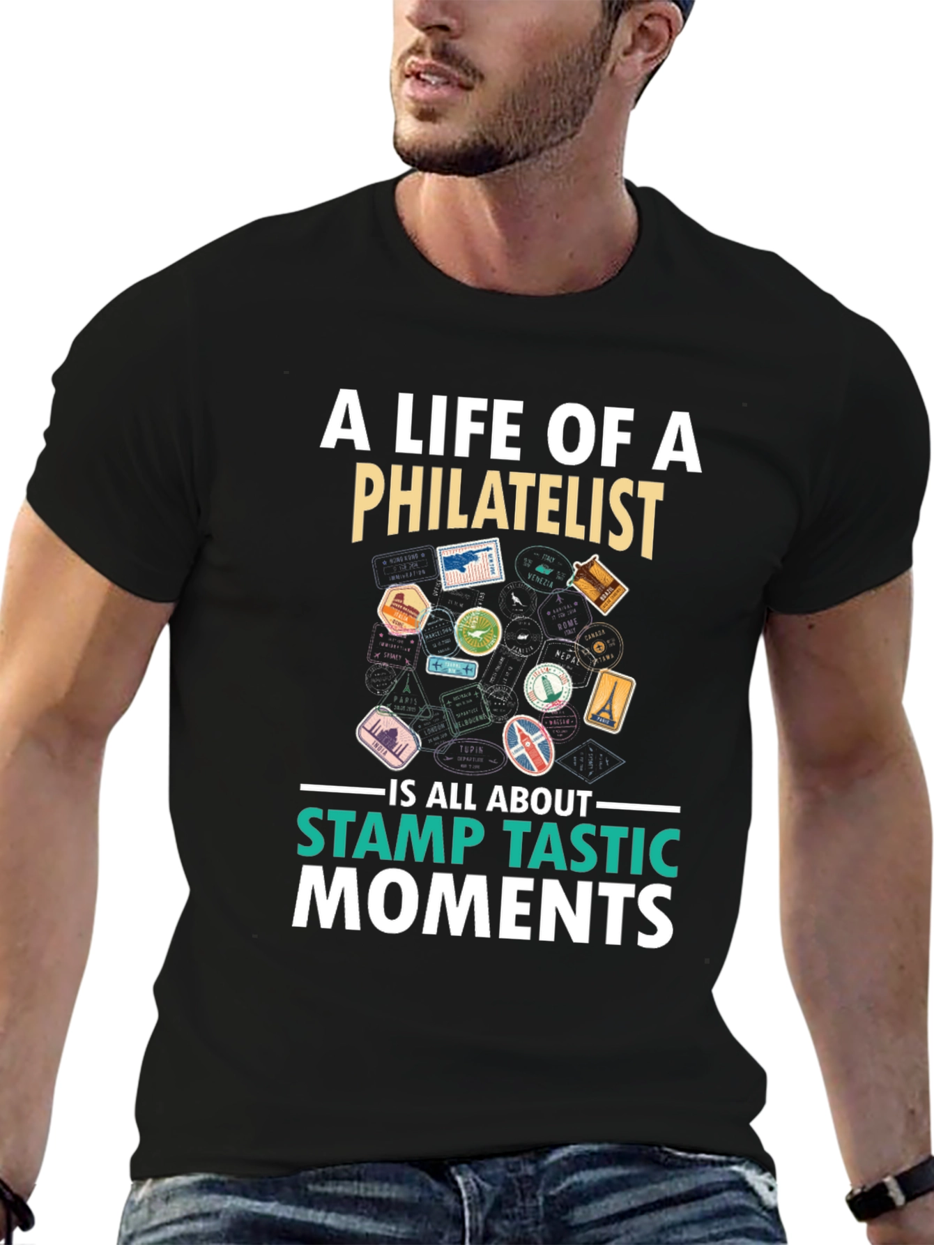 Philatelist Stamp Tastic Moments Black T-Shirt