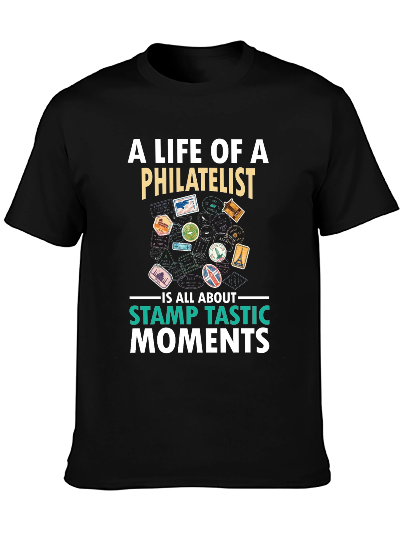 Philatelist Stamp Tastic Moments Black T-Shirt
