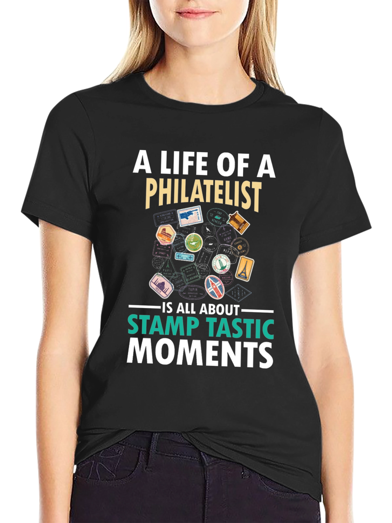 Philatelist Stamp Tastic Moments Black T-Shirt