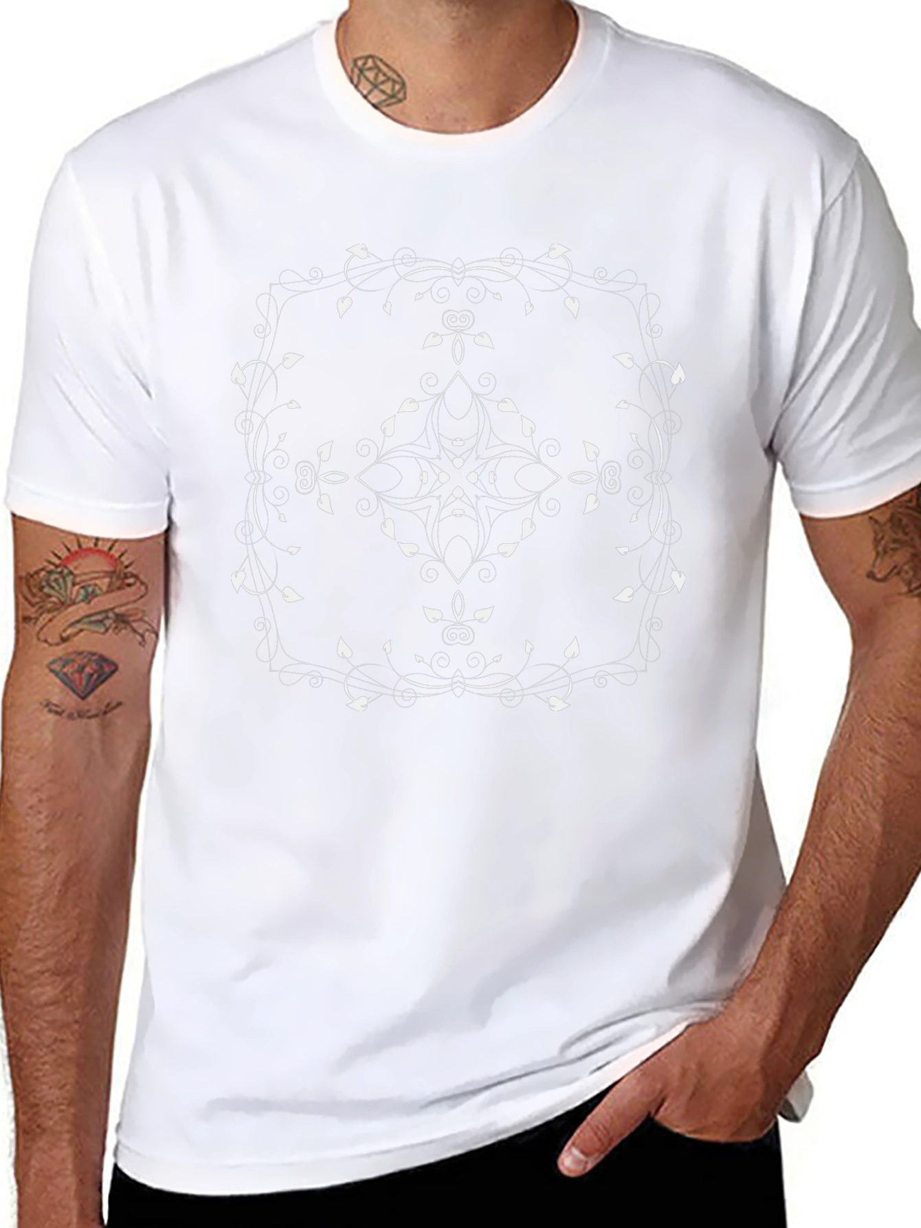 Elegant Black T-Shirt with Floral Mandala Design