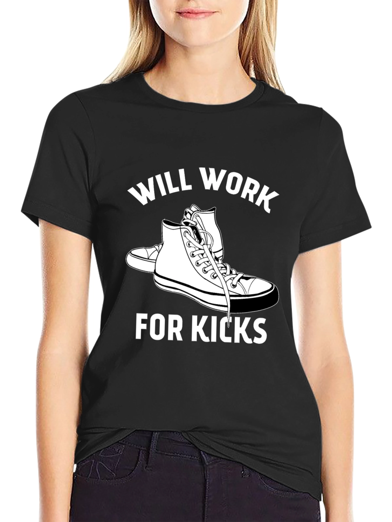 Will Work for Kicks Black Graphic Tee