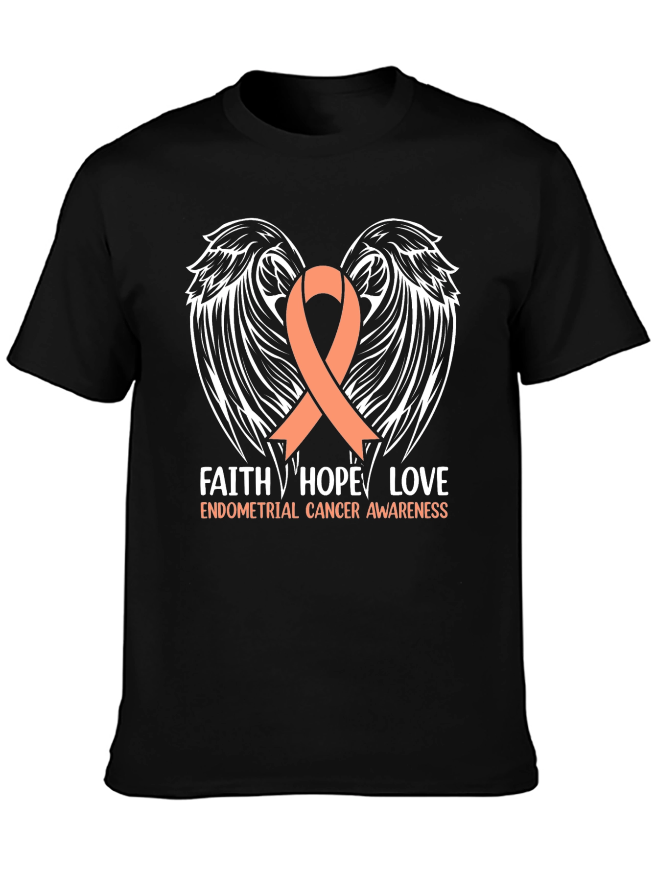 Endometrial Cancer Awareness T-Shirt with Ribbon Wings Design