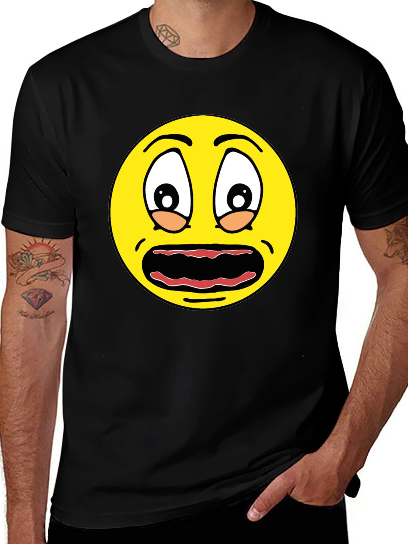 Scared Emoji Graphic Tee - Black Cotton Comfort