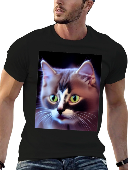 Cat Lover T-Shirt: Green-Eyed Feline Portrait Tee