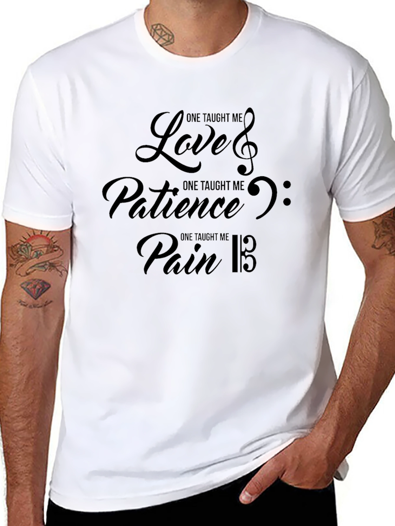 Music Motif T-Shirt: Love Patience & Pain