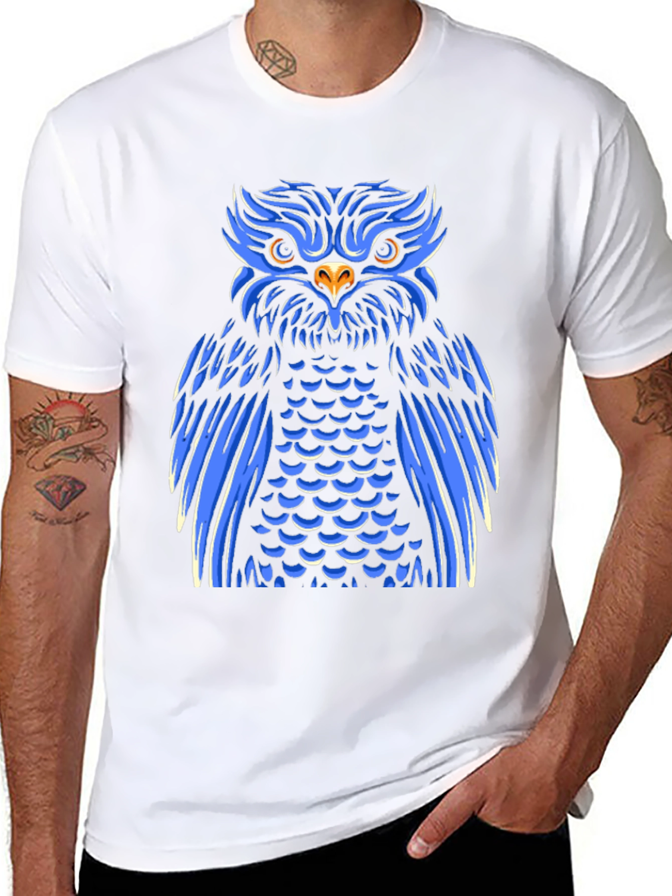 Blue Owl Graphic Print Black T-Shirt