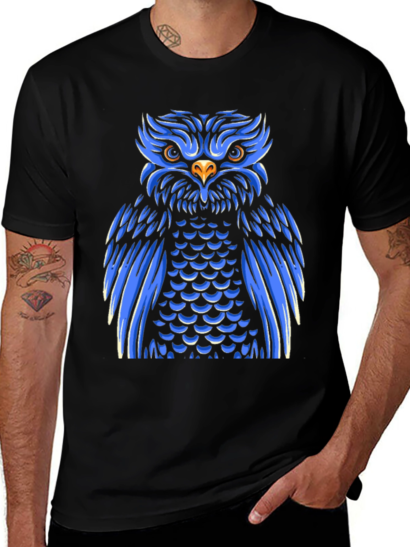 Blue Owl Graphic Print Black T-Shirt