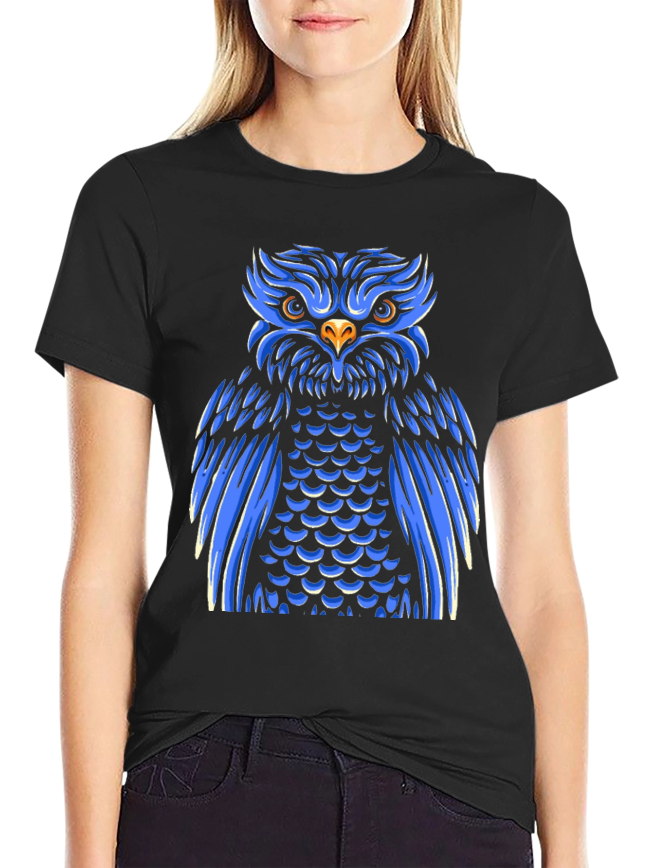 Blue Owl Graphic Print Black T-Shirt