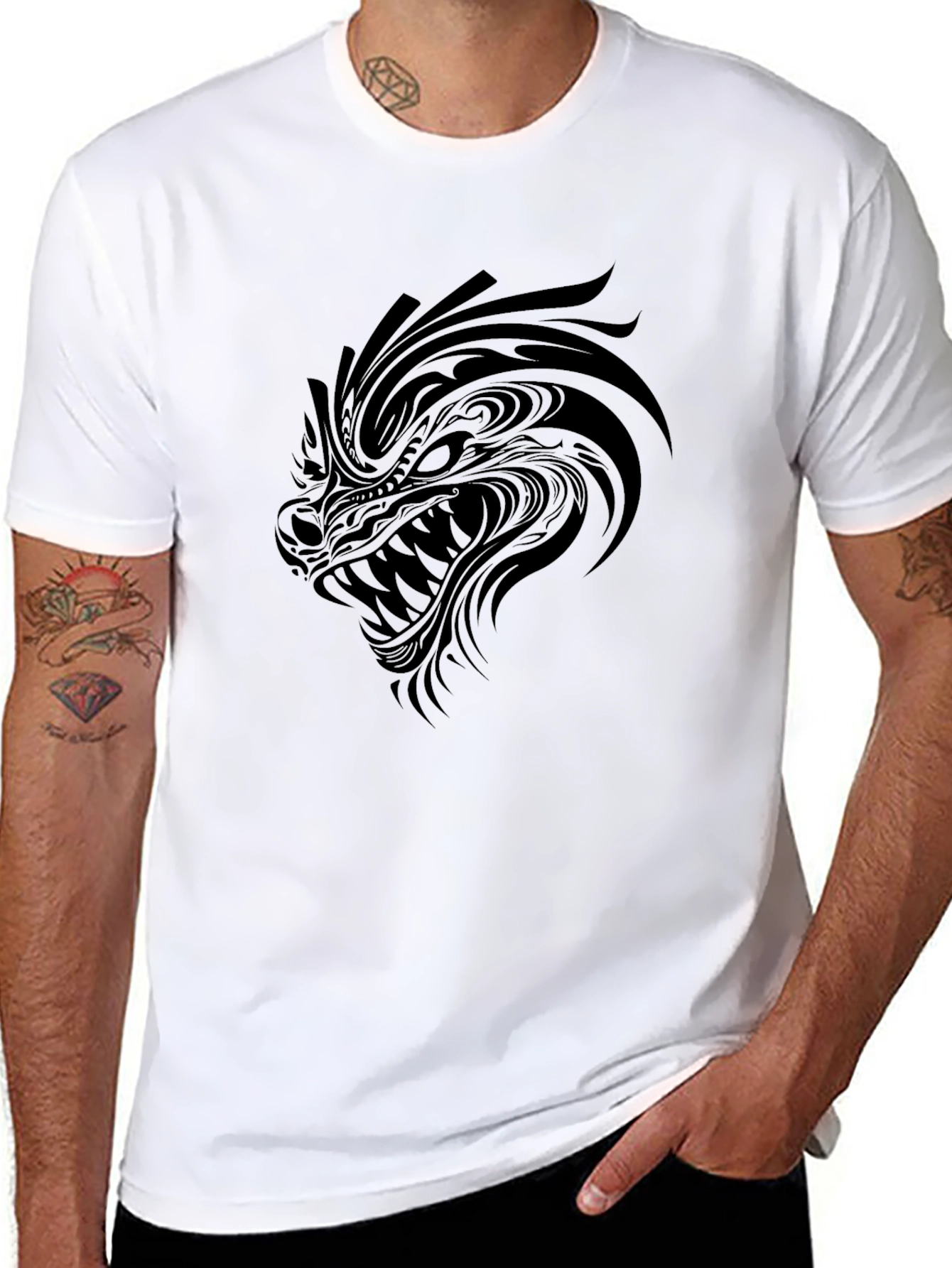 Tribal Dragon Graphic Tee - Mens Black T-Shirt