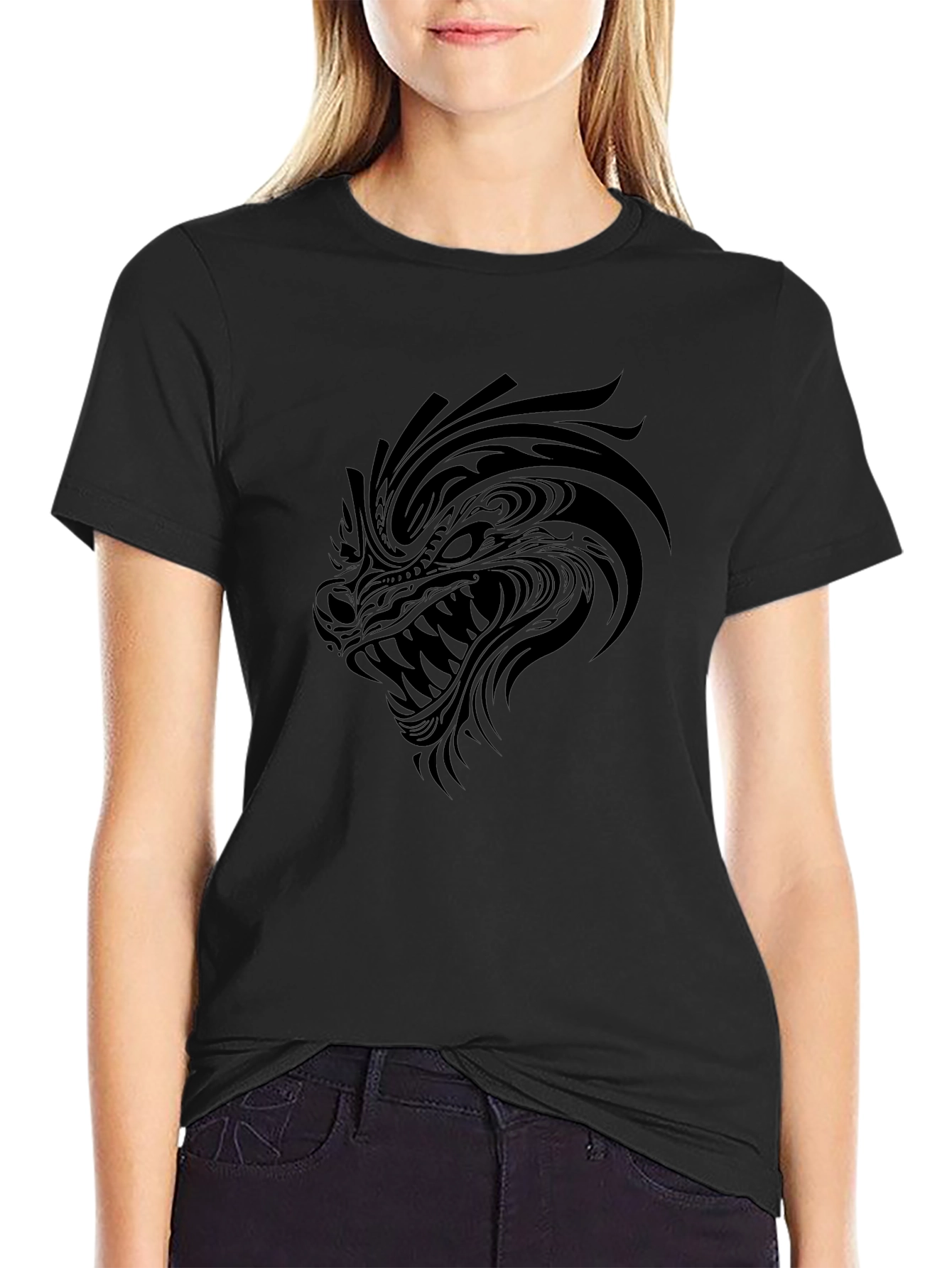 Tribal Dragon Graphic Tee - Mens Black T-Shirt