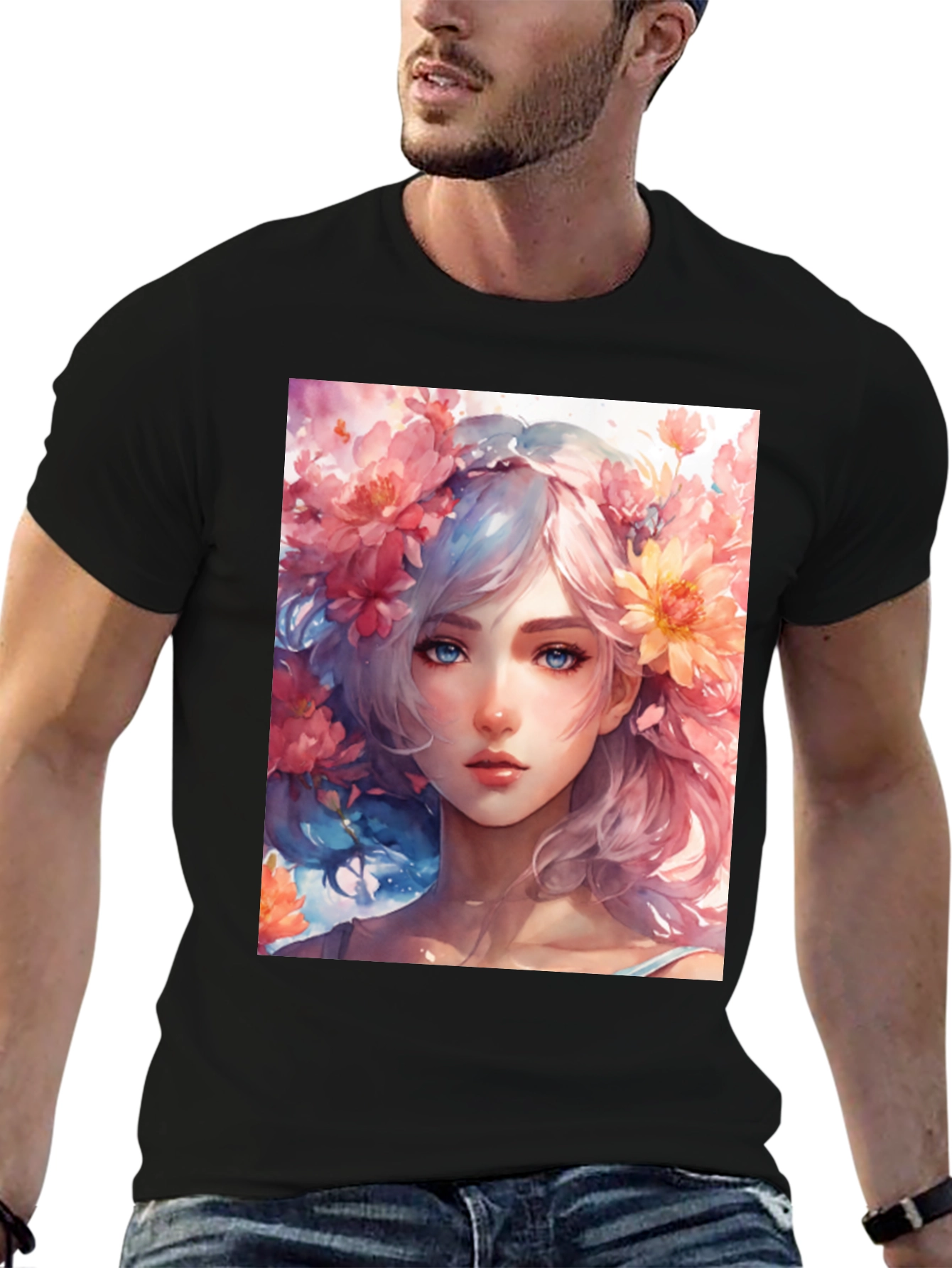 Floral Girl Graphic Tee - Artistic Style