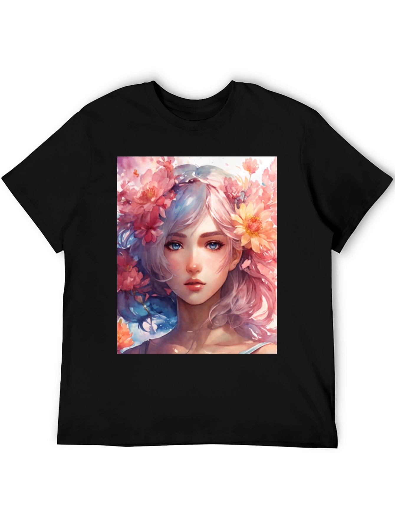 Floral Girl Graphic Tee - Artistic Style