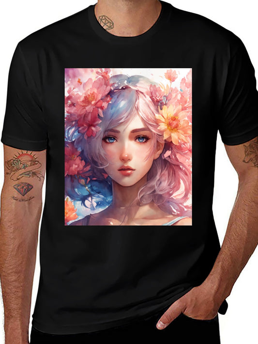 Floral Girl Graphic Tee - Artistic Style