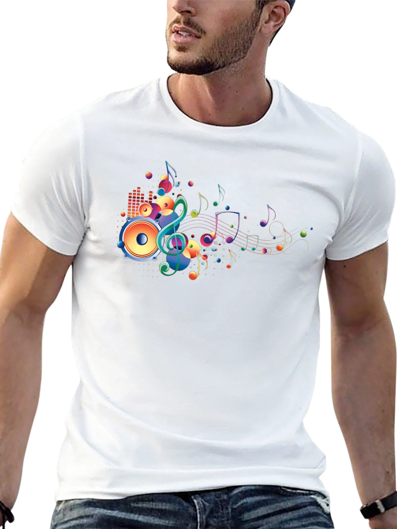 Vibrant Music Notes Graphic Black T-Shirt