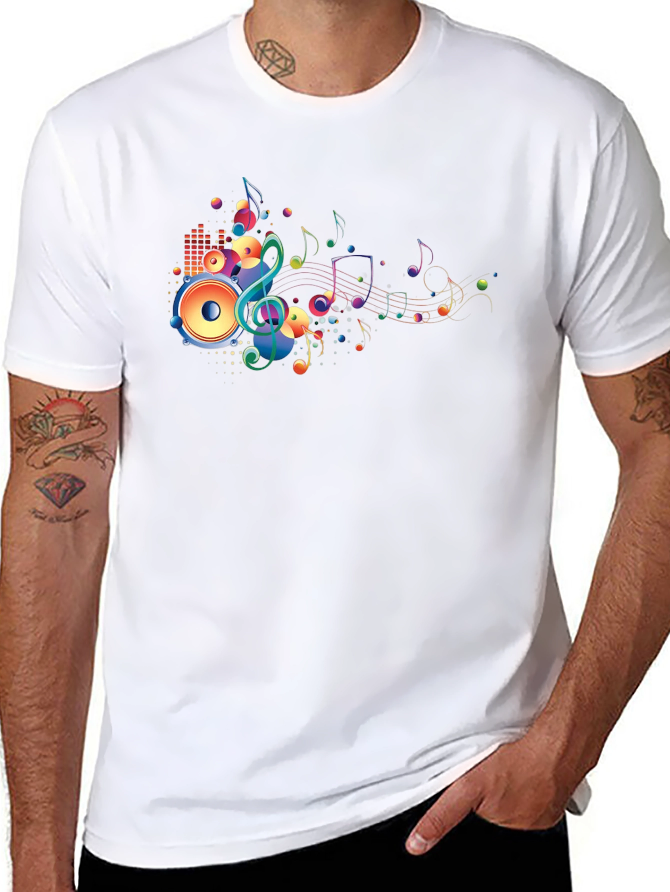 Vibrant Music Notes Graphic Black T-Shirt