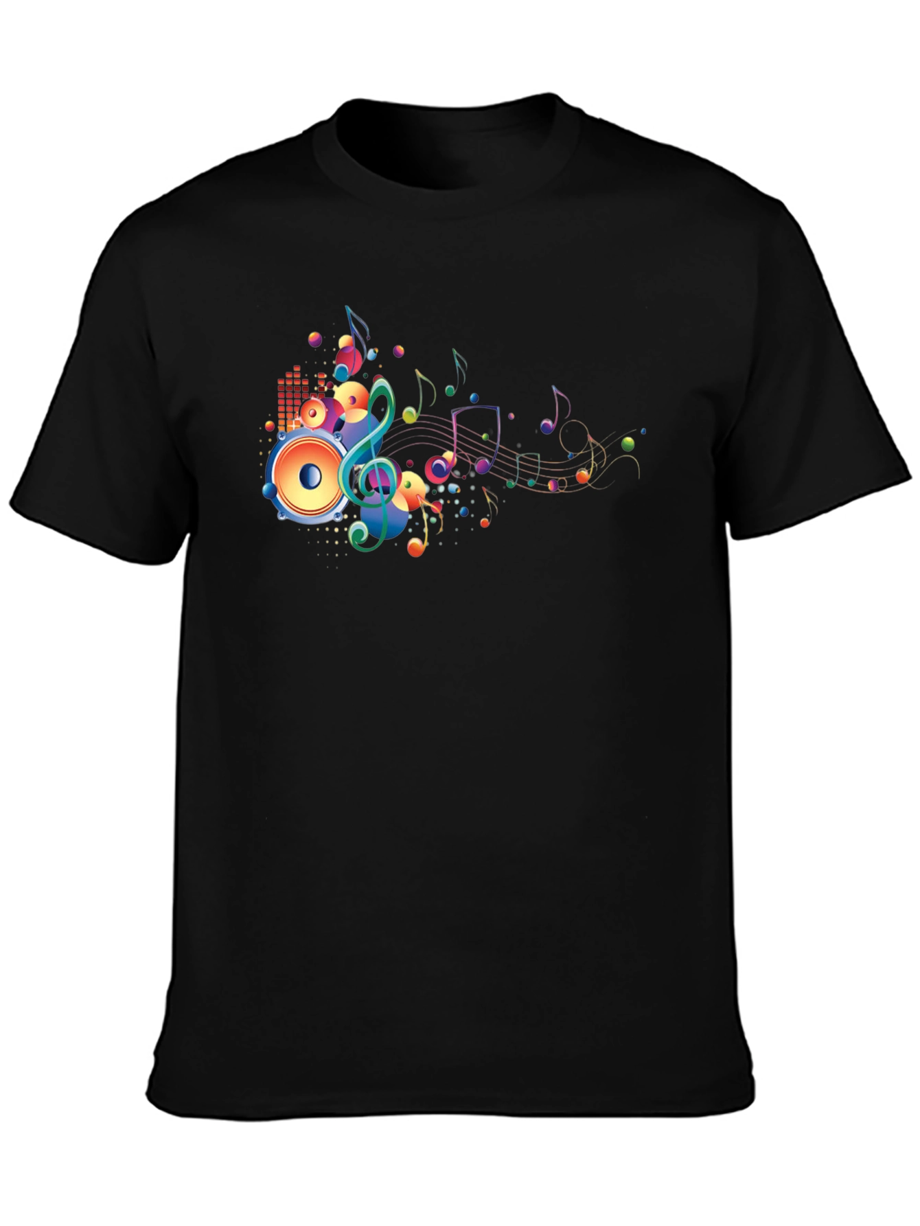 Vibrant Music Notes Graphic Black T-Shirt