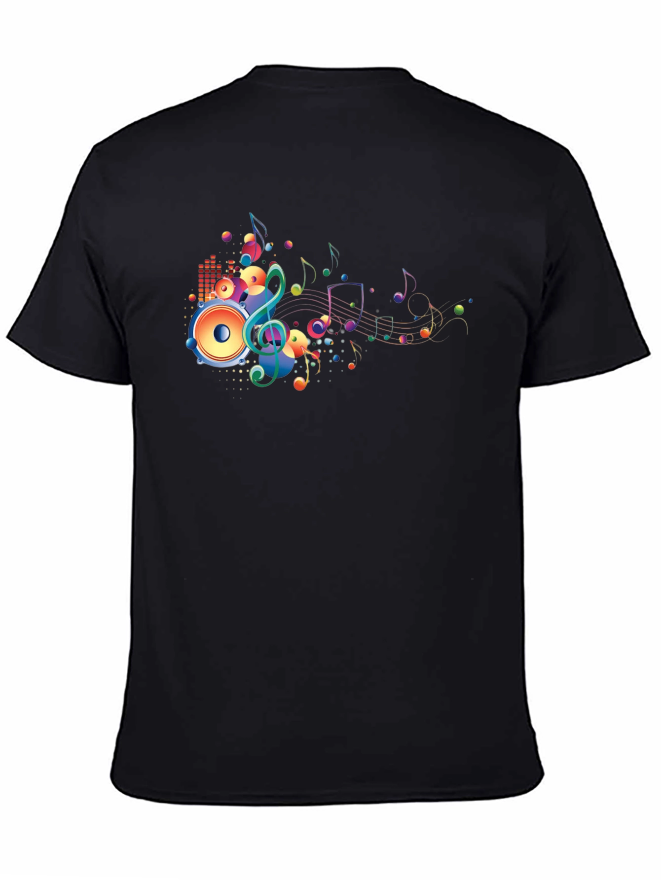 Vibrant Music Notes Graphic Black T-Shirt