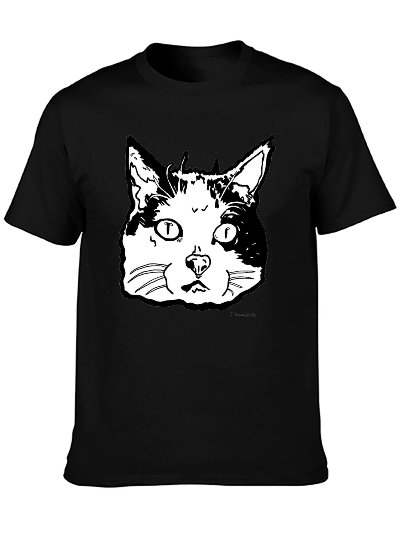 Cat Face Graphic T-Shirt - Black