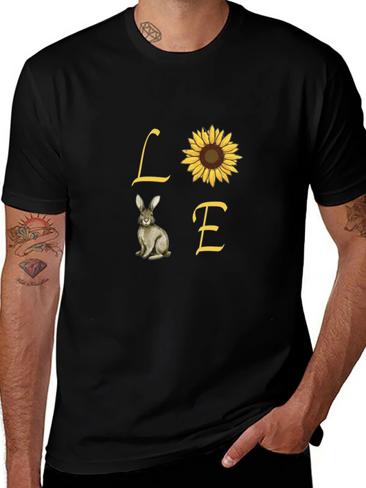 Love Rabbit and Sunflower Graphic Tee