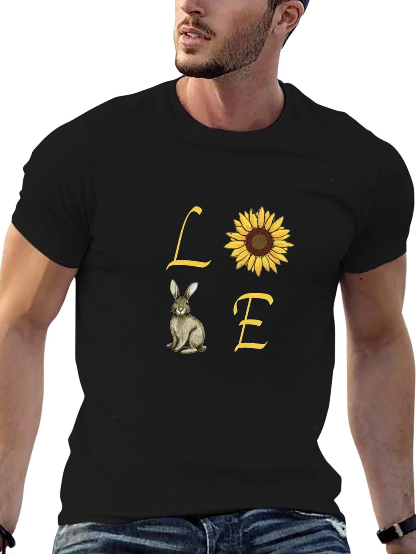 Love Rabbit and Sunflower Graphic Tee