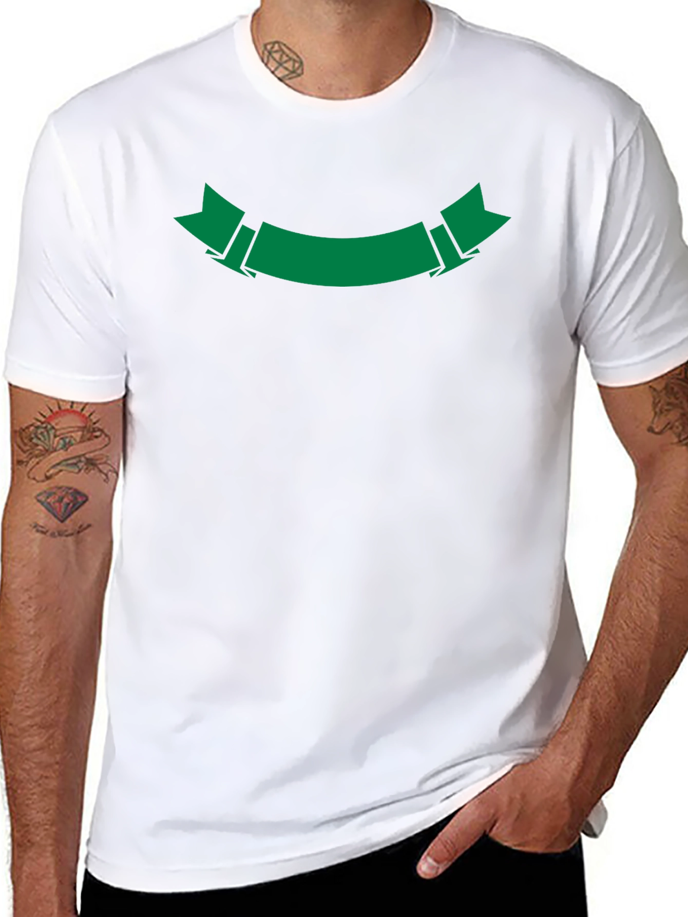 Mens Black T-Shirt with Green Ribbon Graphic