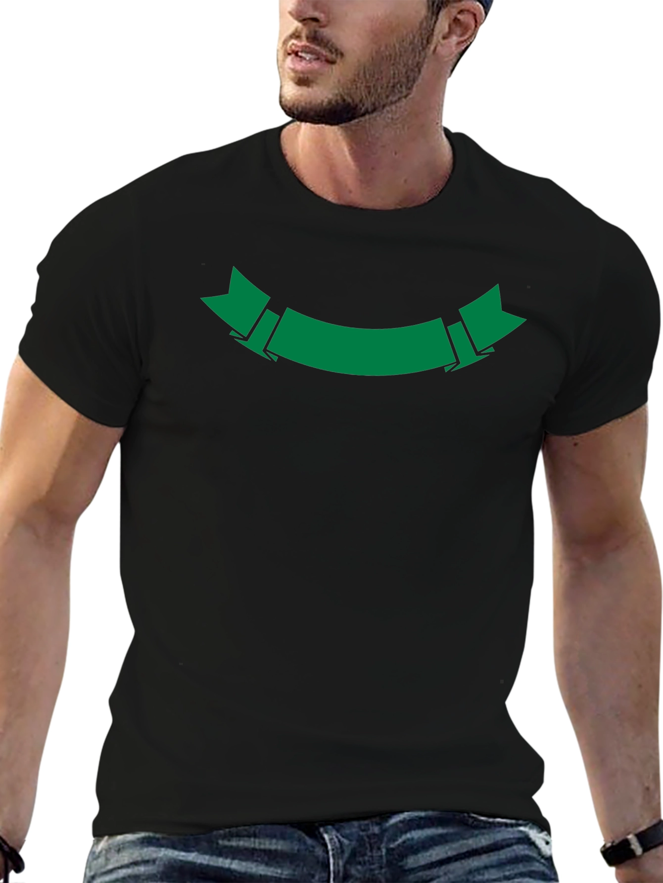 Mens Black T-Shirt with Green Ribbon Graphic