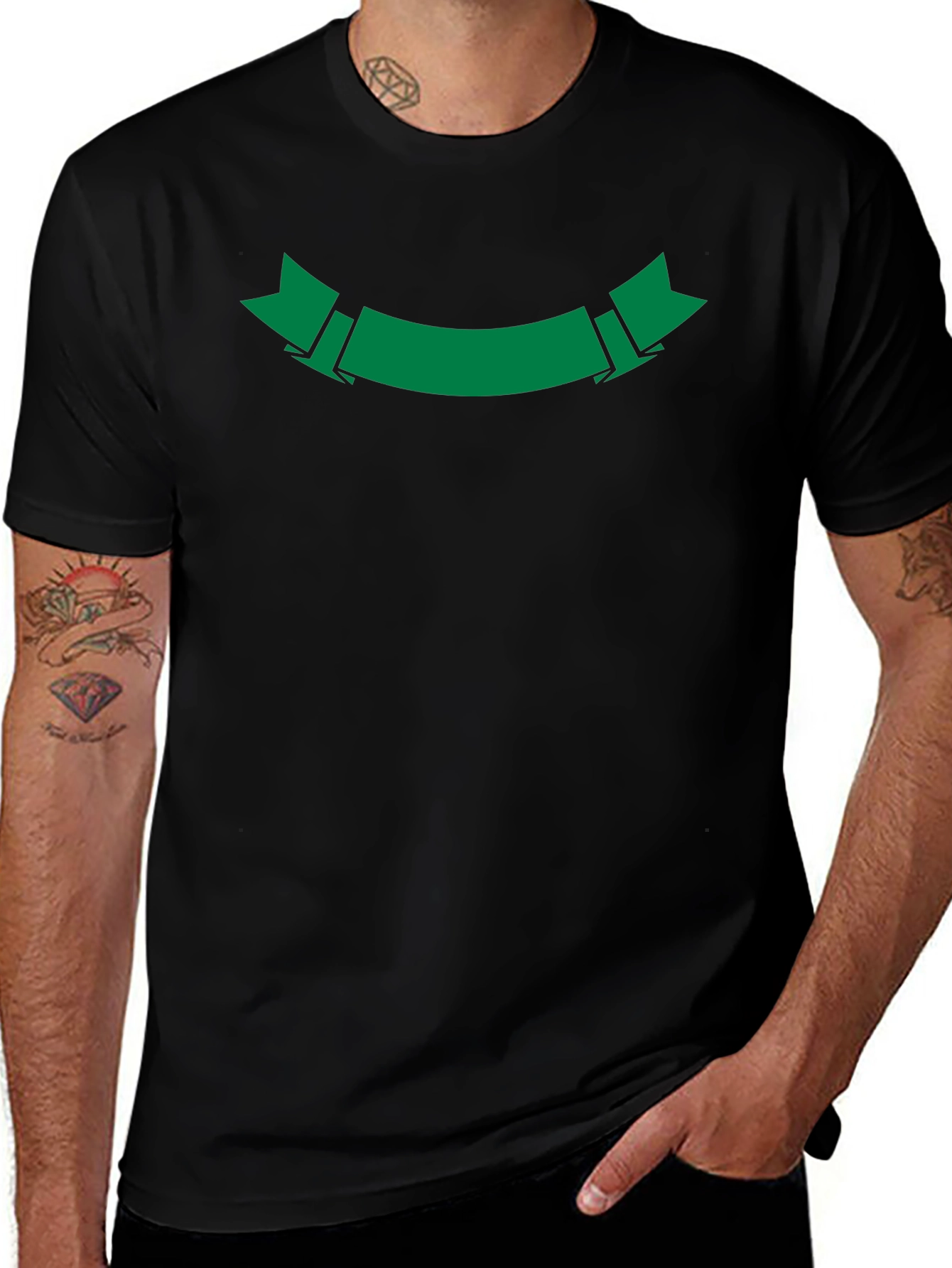 Mens Black T-Shirt with Green Ribbon Graphic