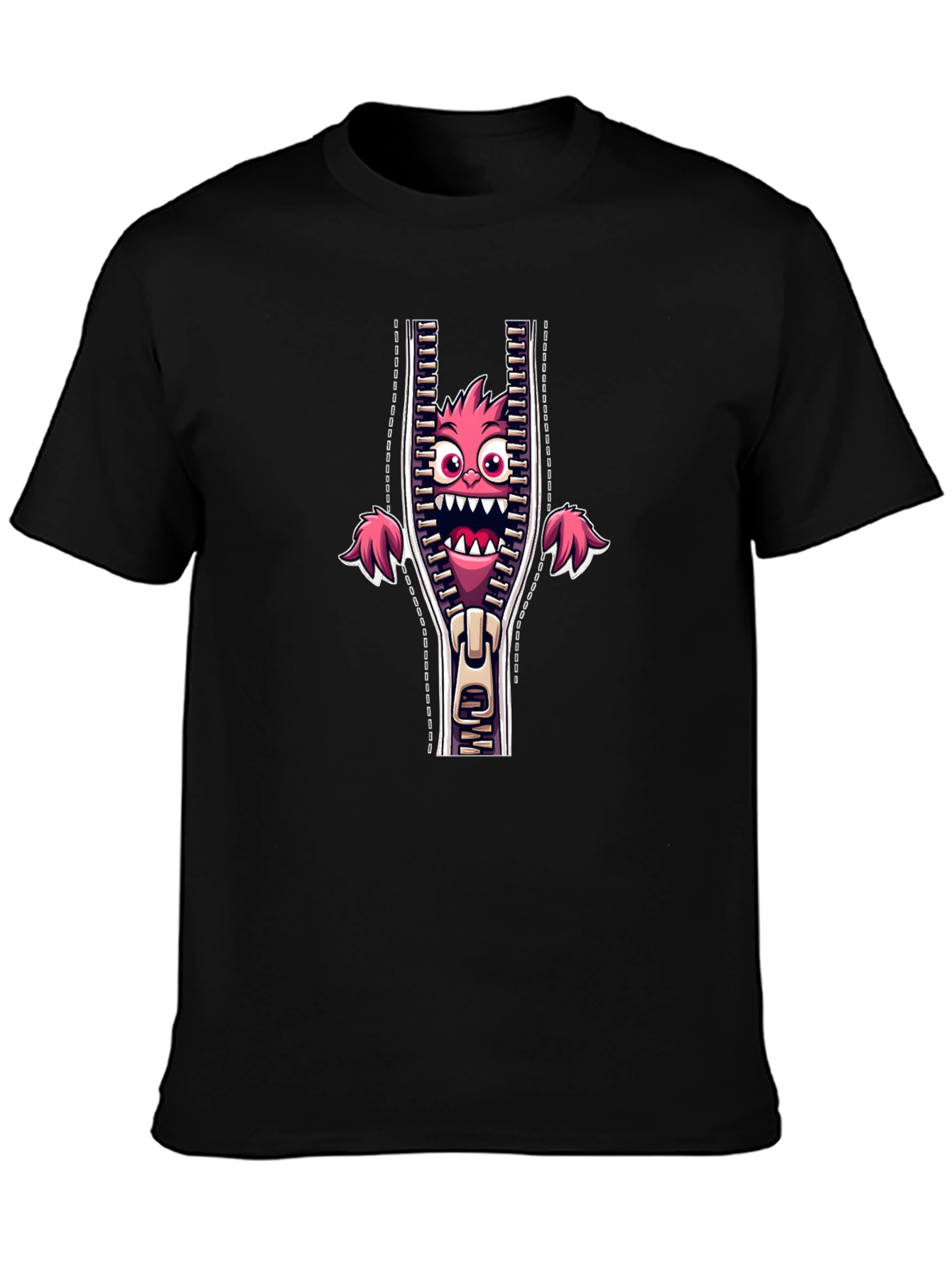 Monster in Zipper Graphic Tee - Funny Cartoon Print