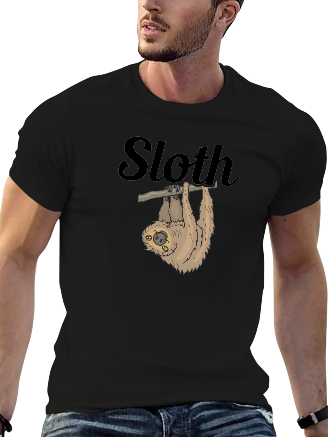 Sloth Graphic Tee - Mens Black Cotton T-Shirt