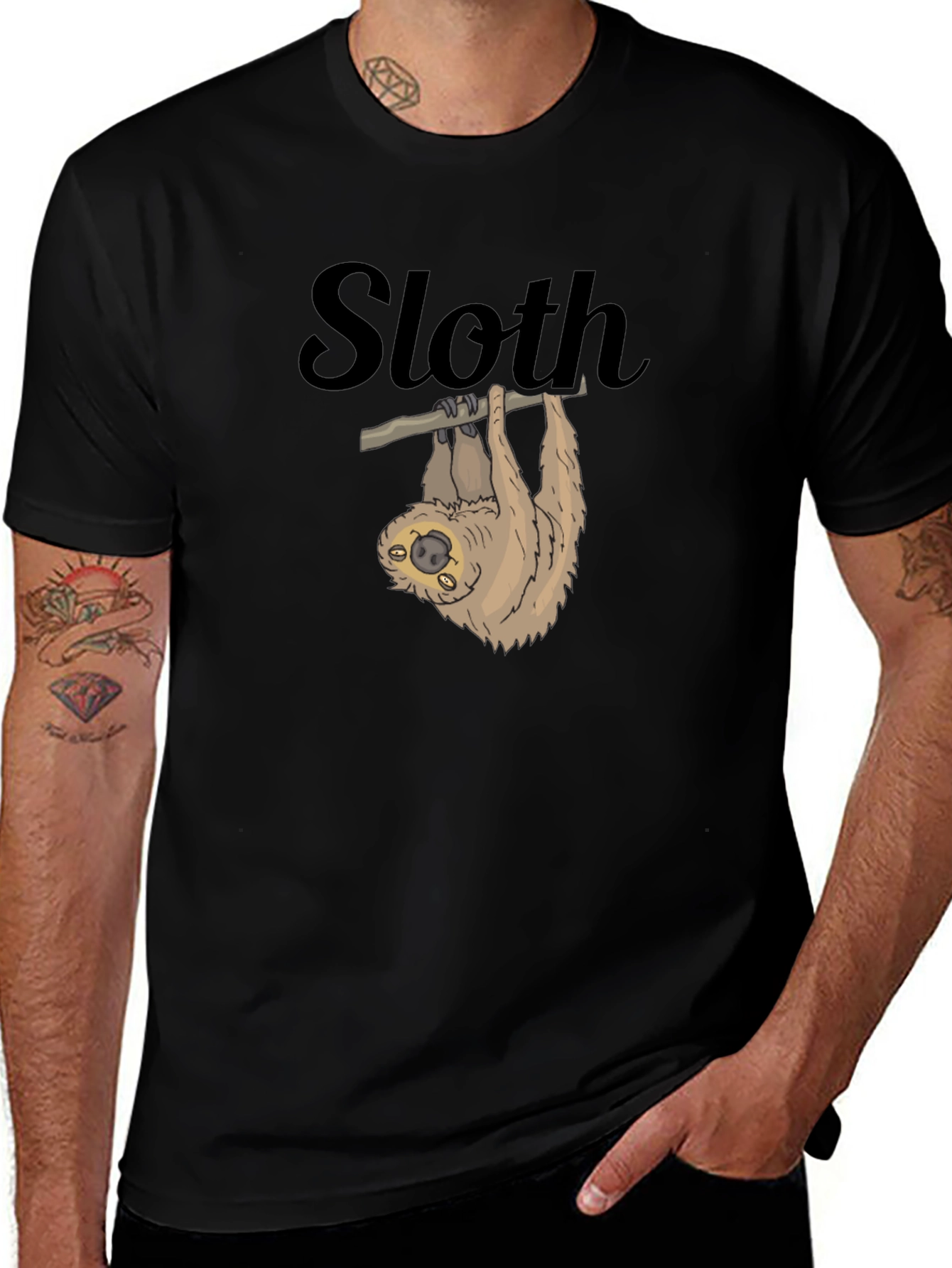 Sloth Graphic Tee - Mens Black Cotton T-Shirt