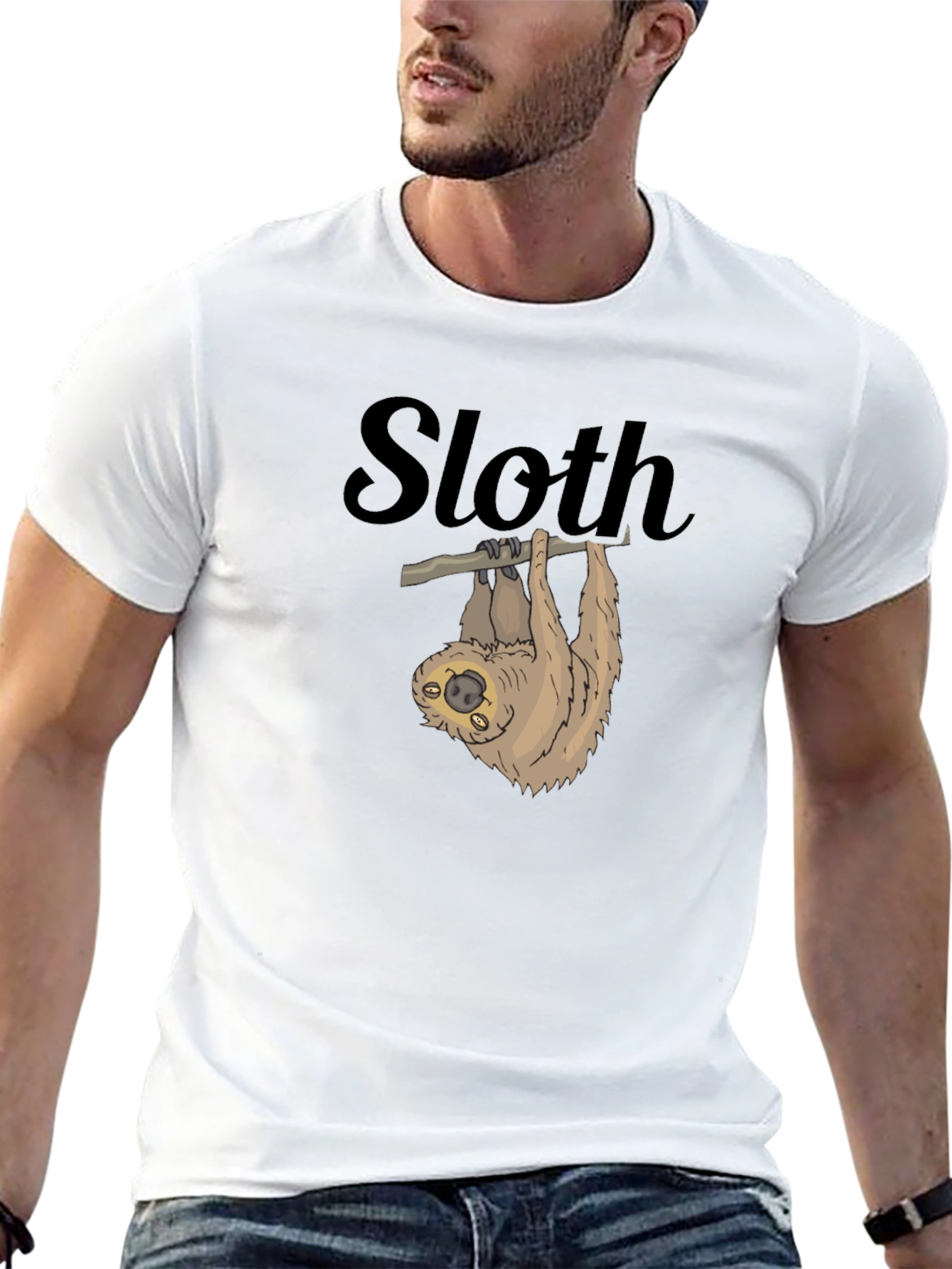 Sloth Graphic Tee - Mens Black Cotton T-Shirt