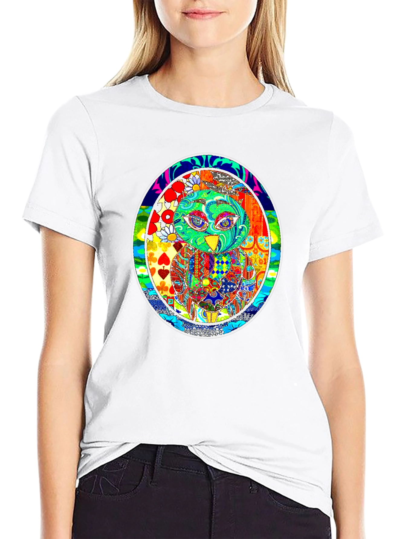 Psychedelic Owl Graphic T-Shirt - Black
