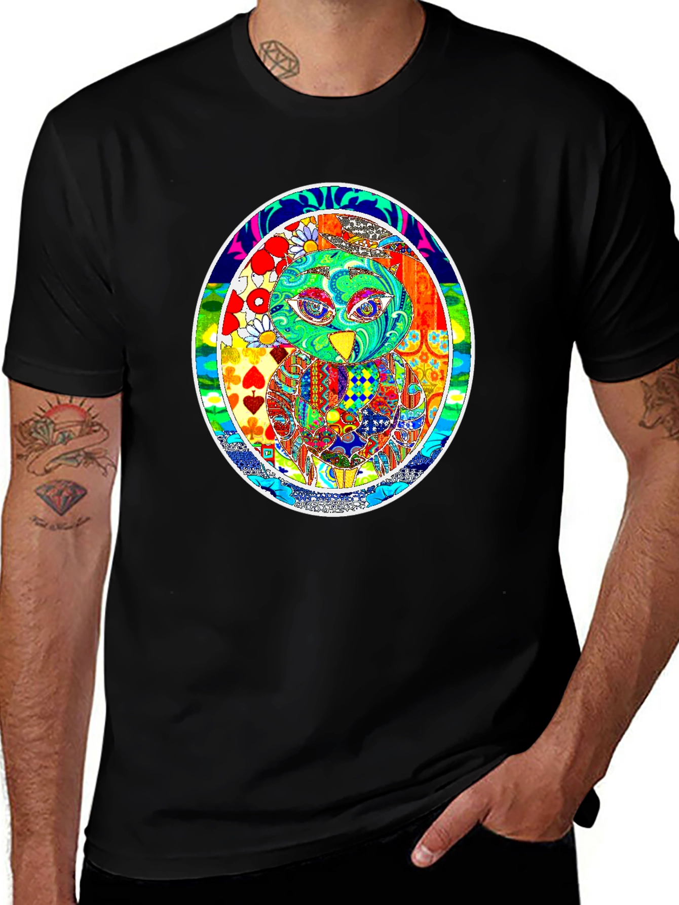 Psychedelic Owl Graphic T-Shirt - Black