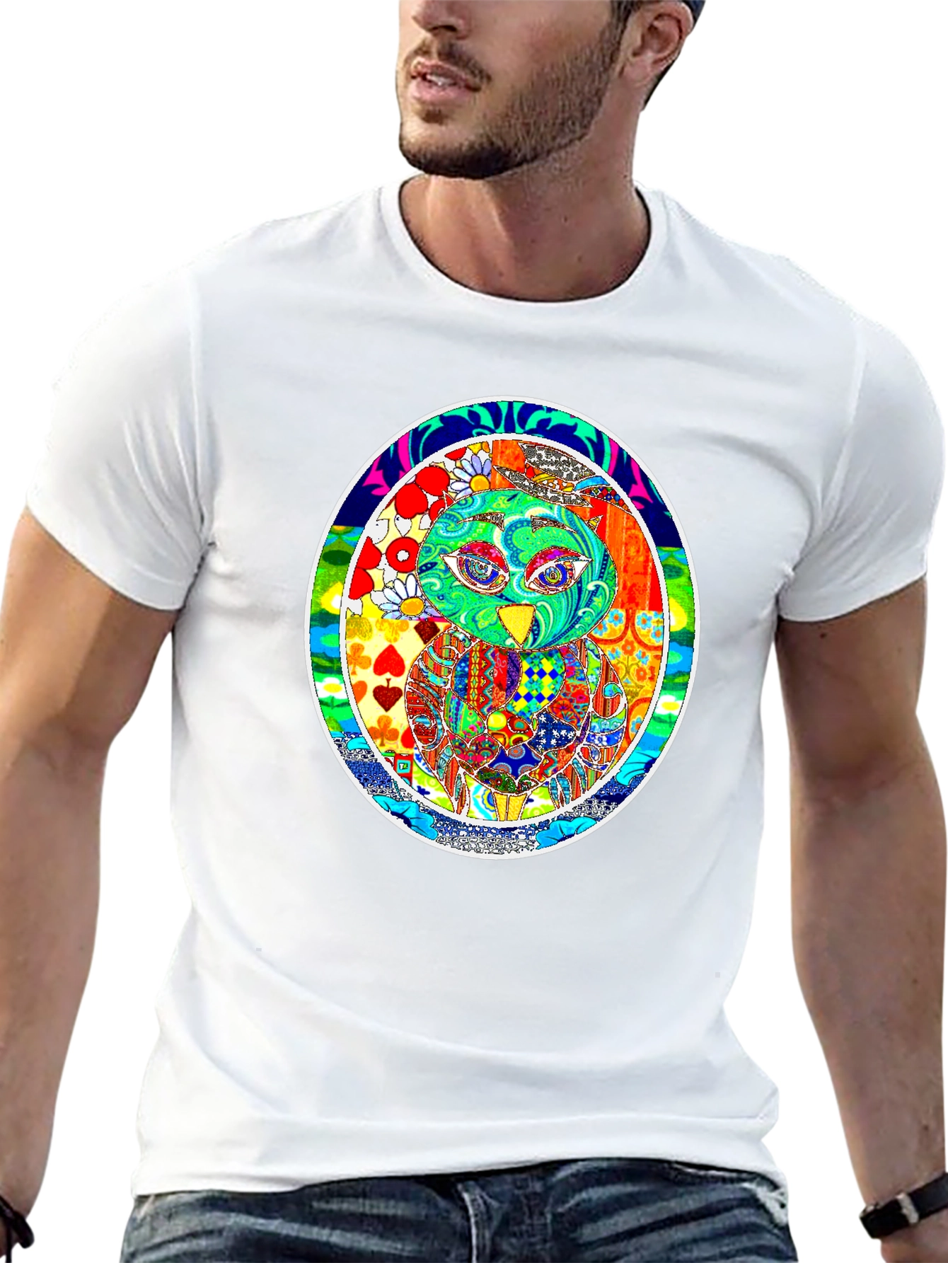 Psychedelic Owl Graphic T-Shirt - Black