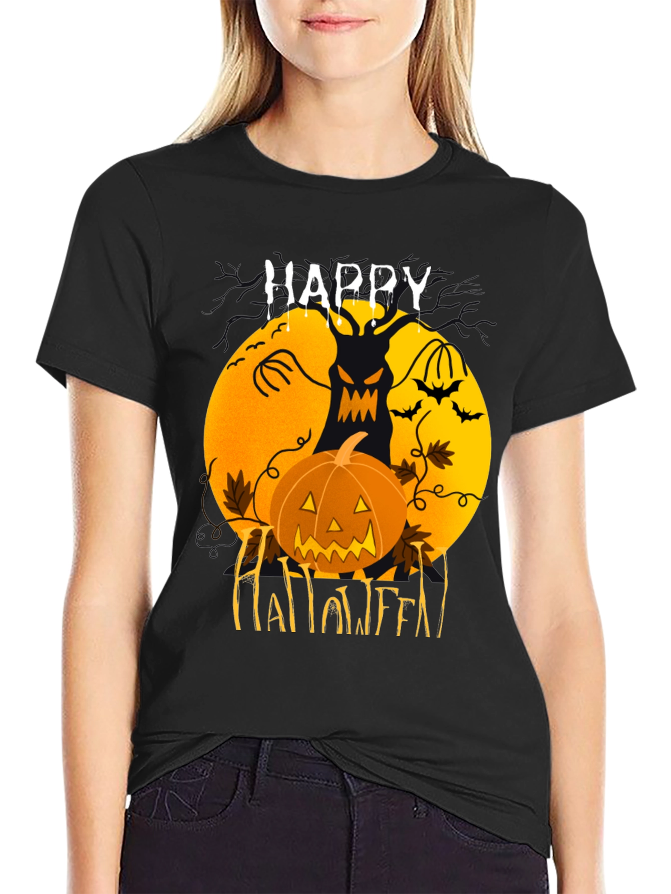 Happy Halloween T-Shirt: Spooky Jack-O-Lantern Design