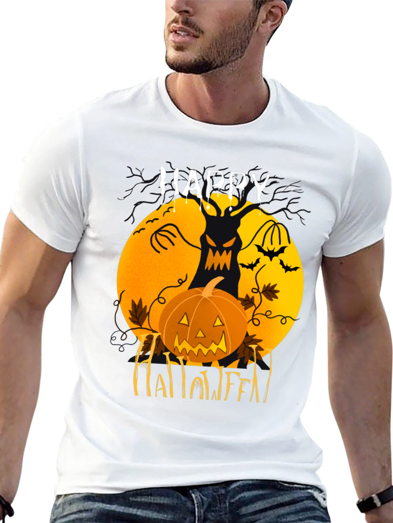 Happy Halloween T-Shirt: Spooky Jack-O-Lantern Design