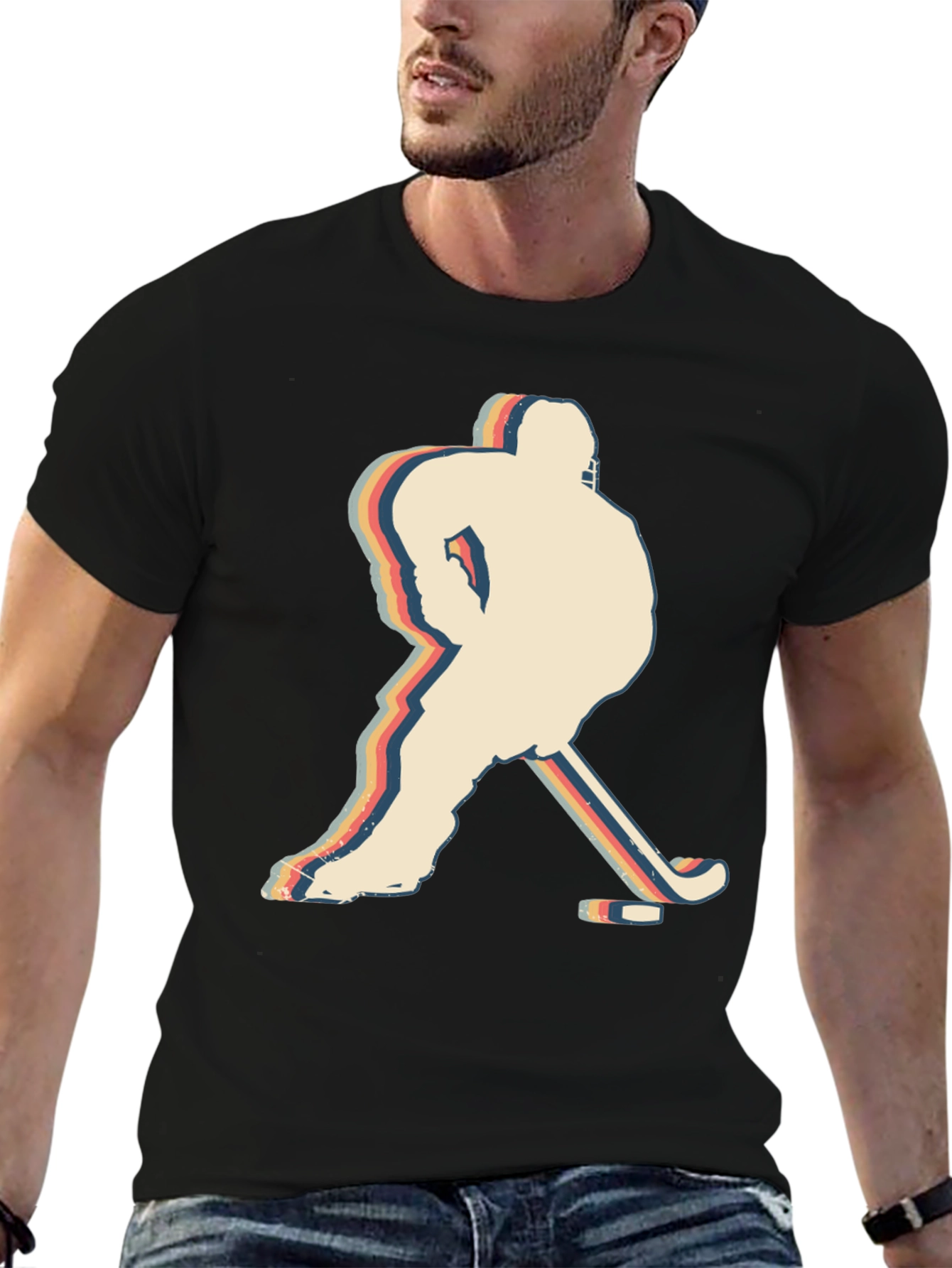Retro Hockey Player Silhouette Graphic T-Shirt