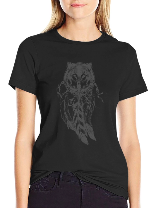 Mens Black T-Shirt with Subtle Wolf Graphic