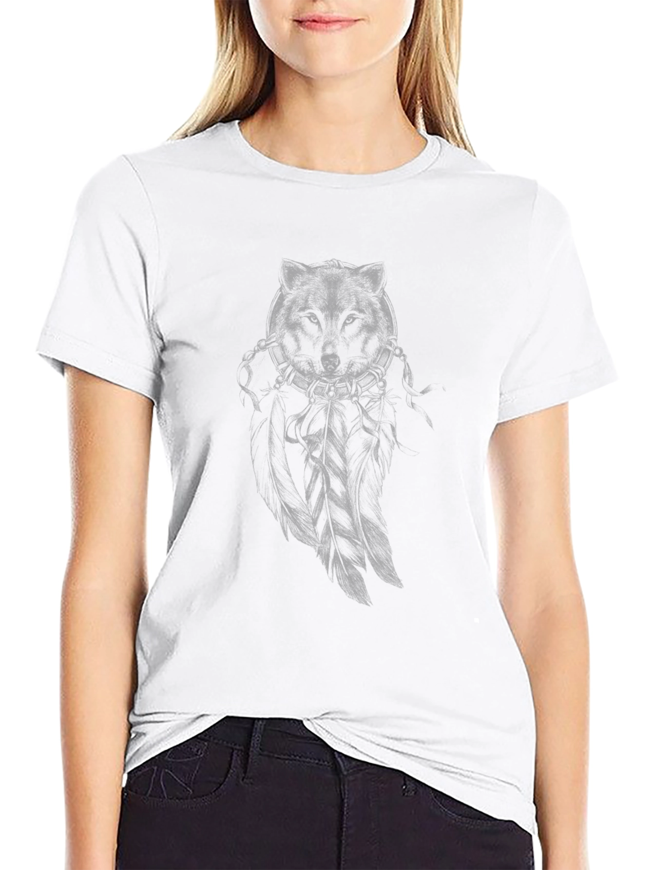 Mens Black T-Shirt with Subtle Wolf Graphic