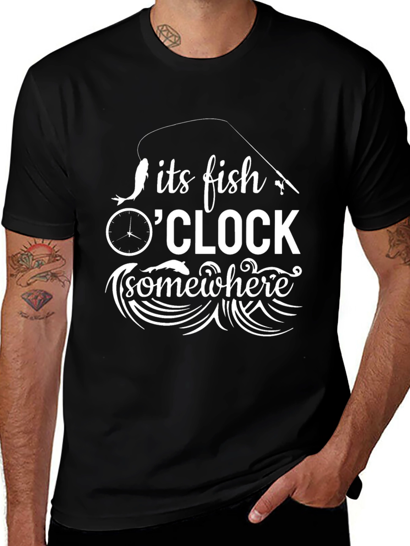 Its Fish OClock Somewhere Black T-Shirt