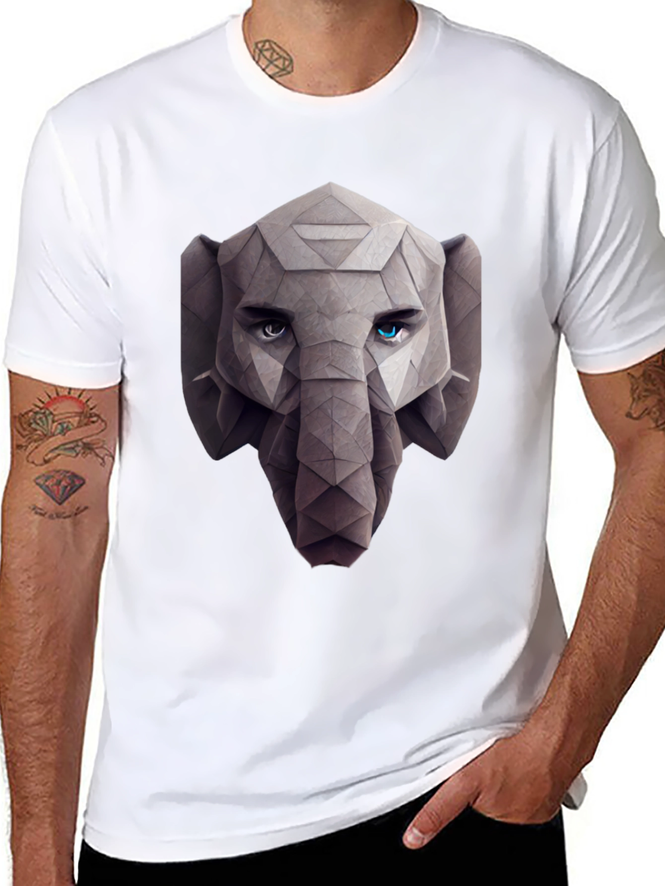 Geometric Elephant Graphic Tee - Stylish Black T-Shirt