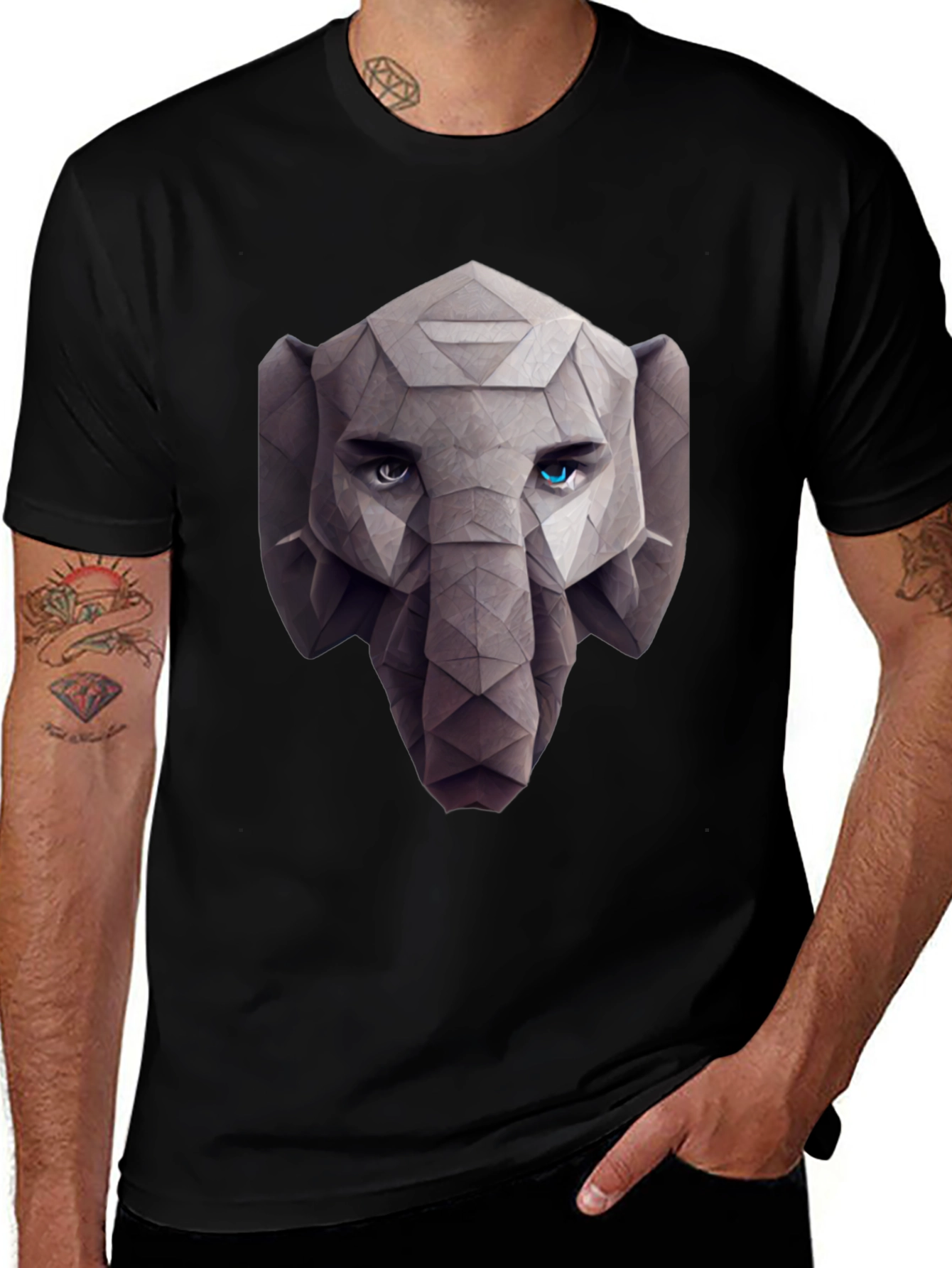 Geometric Elephant Graphic Tee - Stylish Black T-Shirt