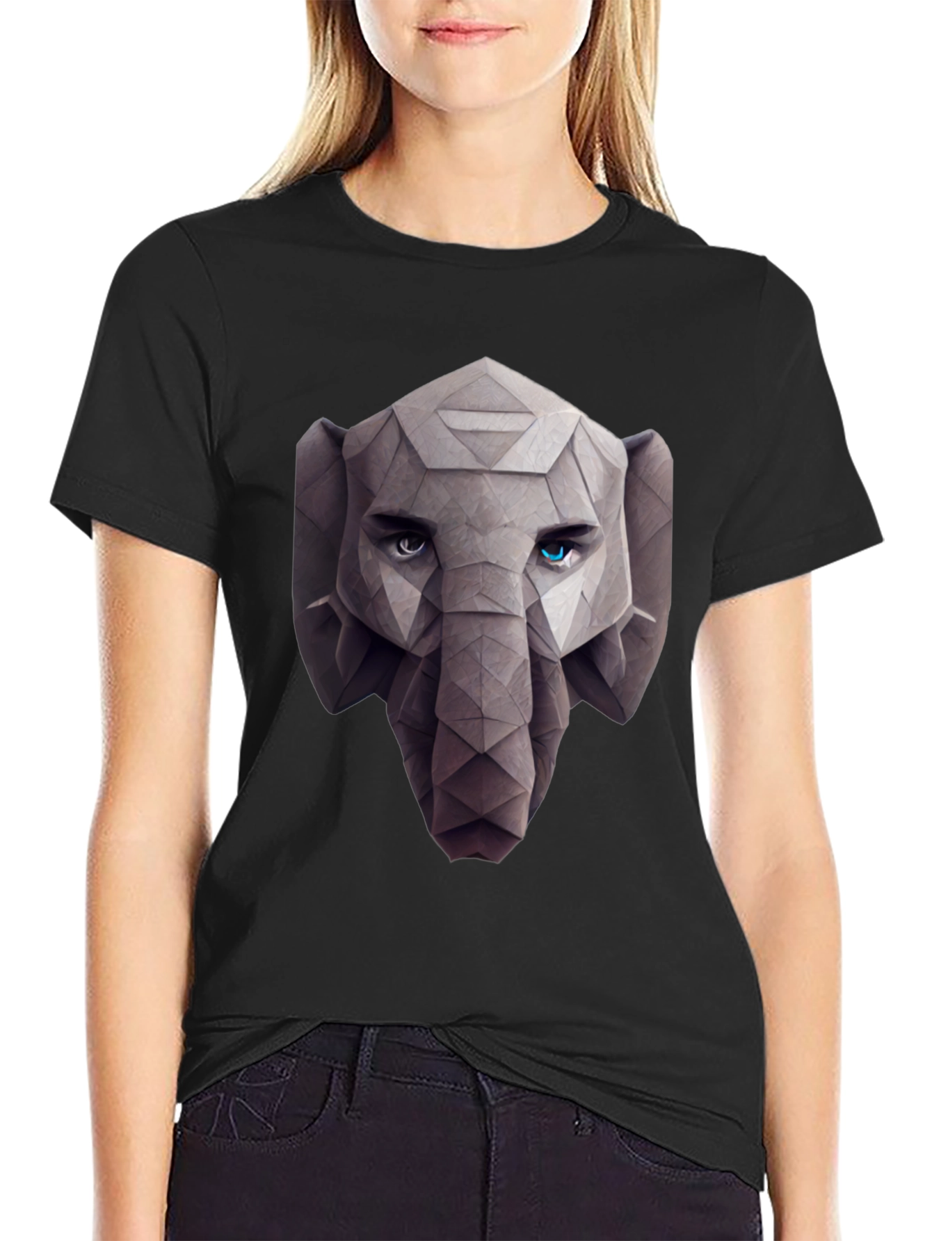 Geometric Elephant Graphic Tee - Stylish Black T-Shirt