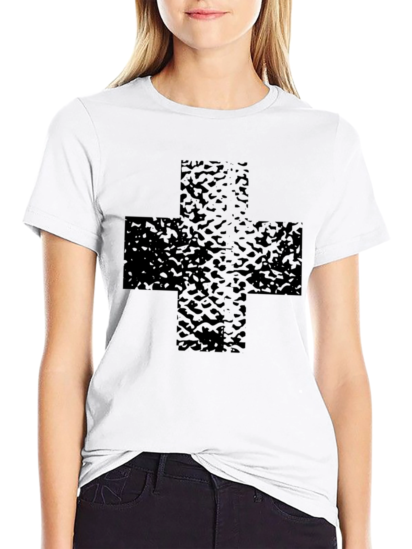 Black T-Shirt with Textured Cross Graphic