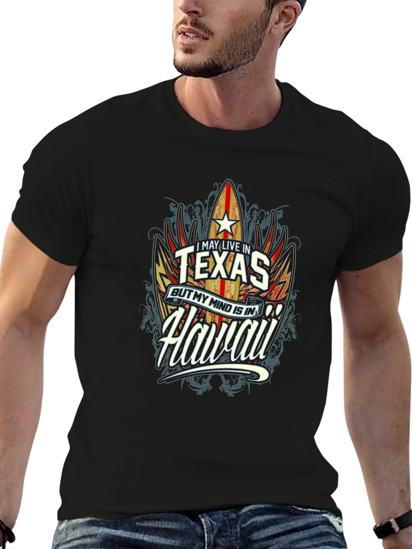 Texas Mind Hawaii Graphic Tee - Mens Black T-Shirt