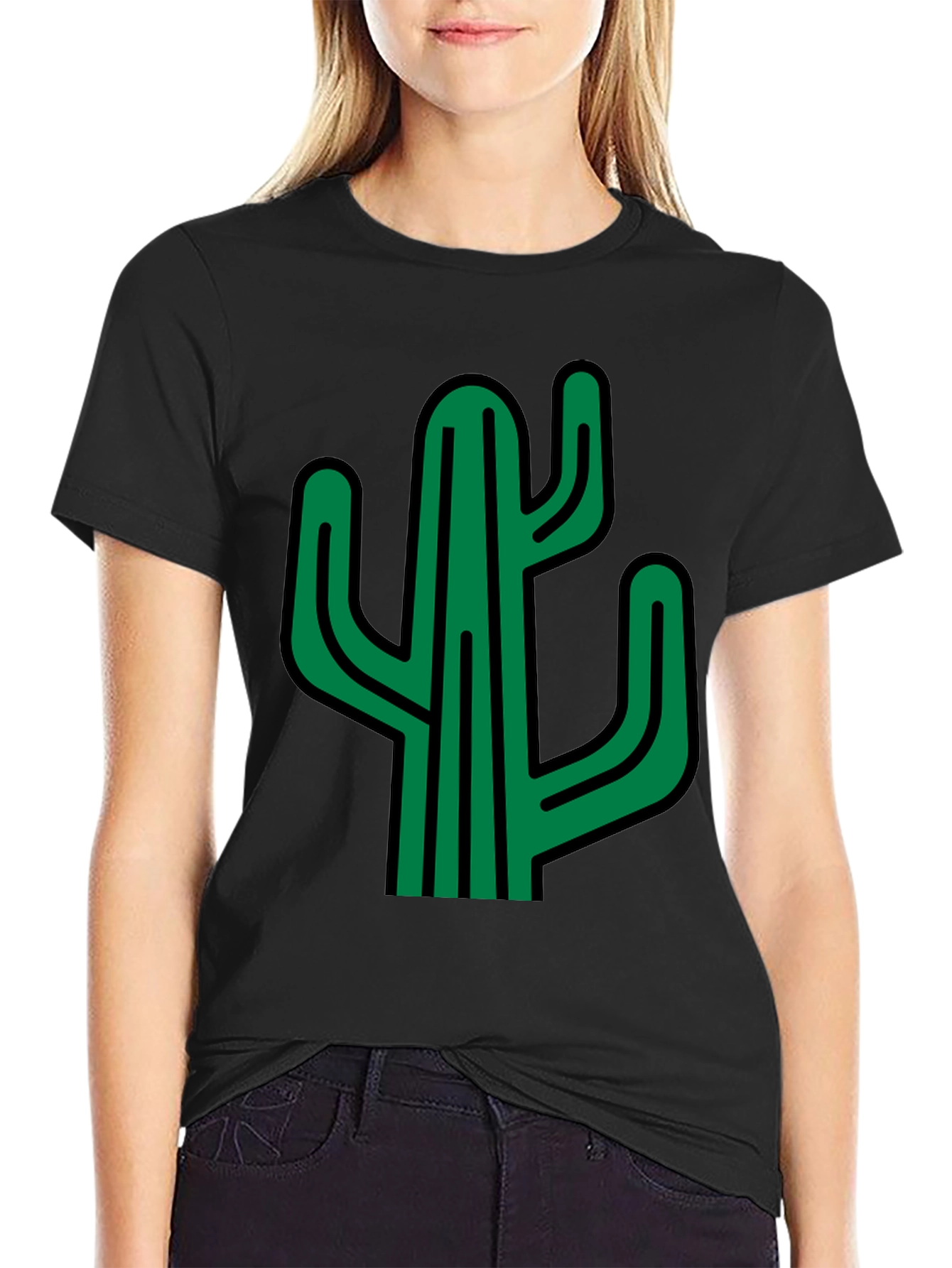 Cactus Graphic Print Black T-Shirt