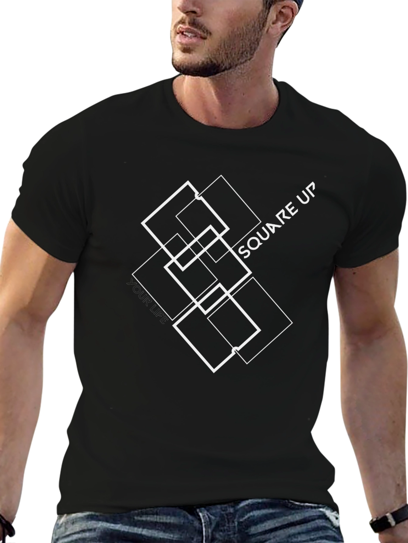 Geometric Square Up Black T-Shirt